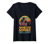 Womens Vintage North Shore Oahu Hawaii Sunset Surf - Wave Riders V-Neck T-Shirt