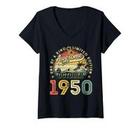 Womens Vintage October 1950 75 Year Old Retro 75th Birthday Men Dad V-Neck T-Shirt
