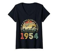Womens Vintage October 1954 71 Year Old Retro 71st Birthday Men Dad V-Neck T-Shirt