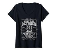 Womens Vintage October 1954 Retro 71 Year Old 71st Birthday Men Dad V-Neck T-Shirt