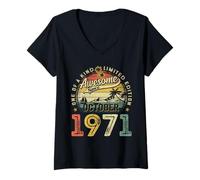 Womens Vintage October 1971 54 Year Old Retro 54th Birthday Men Dad V-Neck T-Shirt