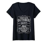 Womens Vintage October 1977 Retro 48 Year Old 48th Birthday Men Dad V-Neck T-Shirt