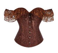 Womens Vintage Off Shoulder Corset Bustier Renaissance Gothic Floral Embroidery Ruffle Hem Boned Overbust Sexy Lace Up Boned Plus Size Shapewear Bodysuit Wedding Party Halloween Christmas Costume