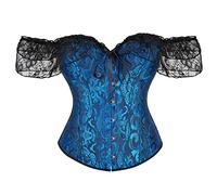 Womens Vintage Off Shoulder Corset Bustier Renaissance Gothic Floral Embroidery Ruffle Hem Boned Overbust Sexy Lace Up Boned Plus Size Shapewear Bodysuit Wedding Party Halloween Christmas Costume