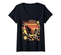 Women's Vintage Okapi 90s Forest Giraffe Zoo Animal Retro V-Neck T-Shirt