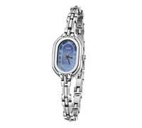 Women's Vintage Oval Watches Luxury Minimalism Bracelet Small Gold Tone Watch Ladies Analog Waterproof Watch Fashion Bangle Bracelet Dress Watch with Stainless Steel Band, Silver Blue