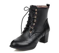 Women's Vintage Oxford Pattern Brogue Ankle Boots Faux Leather Lace Up Wing Tip Block Heel Fashion Retro Chic Daily Street Autumn Winter,Black,3 UK
