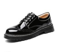 Women's Vintage Oxford Shoe,Perforated Lace-up Round Toe Leather Low Heel Brogues Shoe for Girls Ladies Women, Glossy Black, 6.5 UK