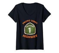 Womens Vintage Pacific Highway California Coast Retro Souvenir V-Neck T-Shirt