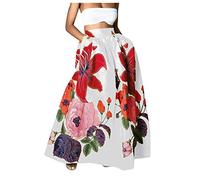 Women's Vintage Paisley Floral Printed A Line Maxi Skirt with Pockets High Waist Long Skirt for Party Work Office(White,Large)