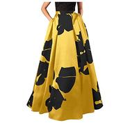 Women's Vintage Paisley Floral Printed A Line Maxi Skirt with Pockets High Waist Long Skirt for Party Work Office(Za-Yellow,Small)