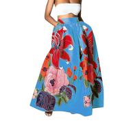 Women's Vintage Paisley Floral Printed A Line Maxi Skirt with Pockets High Waist Long Skirt for Party Work Office