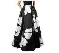 Women's Vintage Paisley Floral Printed A Line Maxi Skirt with Pockets High Waist Long Skirt for Party Work Office(Za-Black,Large)