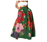 Women's Vintage Paisley Floral Printed A Line Maxi Skirt with Pockets High Waist Long Skirt for Party Work Office(Army Green,L)