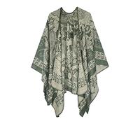 Women's Vintage Pattern Open Front Poncho Cape Shawl Winter Shawl Wraps, Series 24-green, One Size