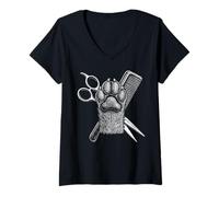 Womens Vintage Paw Salon Tools Pet Grooming Dog Groomer V-Neck T-Shirt