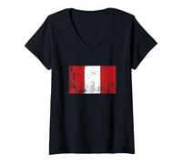 Women's Vintage Peruvian Banner Fan Peru Flag Retro V-Neck T-Shirt