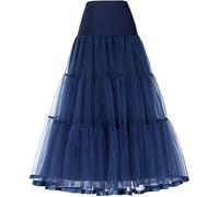 Women's Vintage Petticoat Ankle Length A-lin Half Slips Hoopless Crinoline Underskirt 1950's Rockabilly Crinoline Retro Petticoats Wedding Bridal Petticoat 1950 Tutu Petticoats Skirts(Navyblue,12)