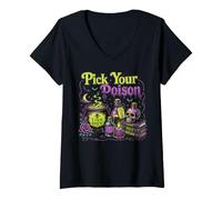 Women's Vintage Pick Your Poison Spooky Season Halloween V-Neck T-Shirt