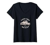 Women's Vintage Pickup Truck Classic Style Design V-Neck T-Shirt