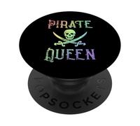 Womens Vintage Pirate Queen Rainbow Skull Swords Crossed PopSockets Adhesive PopGrip