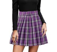 Women's Vintage Plaid Short Skirt High Waisted A-line Flare Gothic Mini Pleated Skater Short Skirts Girls Short High Waist Pleated Skater Tennis School Skirt Ladies Elasticated Waist (Purple, XXXL)