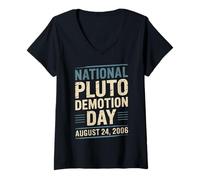 Womens Vintage Pluto Demotion Day 2006 Retro Astronomy Science Nerd V-Neck T-Shirt