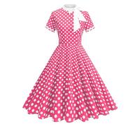 Womens Vintage Polka Dot 1950s Dress Bow Tie Neck 50's Style Rockabilly Cocktail Party Work Dresses,Smock Dresses for Women UK Wrap Short Sleeve A-Line Dress Sundress Summer Ladies Midi,u3389k Pink