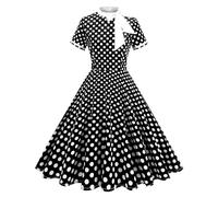 Womens Vintage Polka Dot 1950s Dress Bow Tie Neck 50's Style Rockabilly Cocktail Party Work Dresses,White Milkmaid Dress Long Sleeve Summer Dresses for Women UK Sexy Navy Polka Dot Chiffon,u3384k