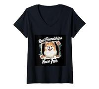 Womens Vintage Pomeraner Pointed Dog with a Humorous Saying V-Neck T-Shirt