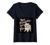 Womens Vintage Pomeraner pointed dog with a humorous saying V-Neck T-Shirt