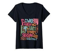Womens Vintage Praise Him In Every Season Boho Floral Drawn V-Neck T-Shirt