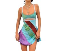 Women's Vintage Print Sheath Dresses Bodycon Y2K Backless Mini Slip Dress 13 Going On 30 Cosplay Costume Dress, Green, L