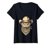 Women's Vintage Python Snake Cowboy Hat Bandana Retro Western V-Neck T-Shirt