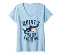 Womens Vintage Quint's Shark Fishing 1975 Retro V-Neck T-Shirt