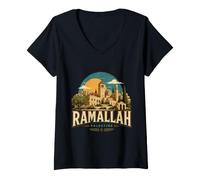 Women's Vintage Ramallah Palestine Travel Souvenir Landmark Gift V-Neck T-Shirt