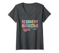 Women's Vintage Recovery Rockstar Sober Drug Free AA Sobriety Nurse V-Neck T-Shirt