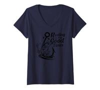 Womens Vintage Reeling In The Good Times Funny Bass Fishing Lover V-Neck T-Shirt