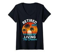 Womens Vintage Retired 2026 Living The Dream Retirement Beach V-Neck T-Shirt