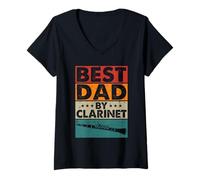 Womens Vintage Retro Best Dad By Clarinet Funny Instrumentalist V-Neck T-Shirt