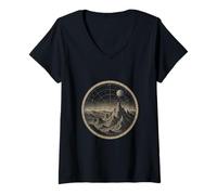 Womens Vintage Retro Celestial Map Mountain Night Sky Space Graphic V-Neck T-Shirt
