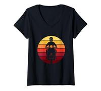 Womens Vintage Retro Classic Scooter Rider Sunset Motorbike Gift V-Neck T-Shirt