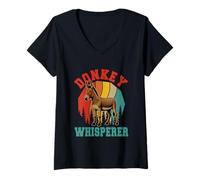 Womens Vintage Retro Donkey Funny Whisperer Lover Farmer Rancher V-Neck T-Shirt