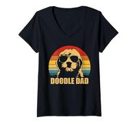 Womens Vintage Retro Goldendoodle Doodle Dad Funny Dog Fathers V-Neck T-Shirt