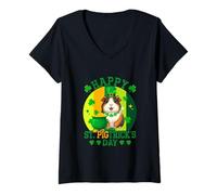 Women's Vintage Retro Happy St. Patrick's Day Guinea Pig Shamrocks V-Neck T-Shirt