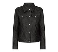 Womens Vintage Retro Jeans Jacket Style Real Leather Short Biker Grease 1980s Classic - Black L