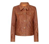 Womens Vintage Retro Jeans Jacket Style Real Leather Short Biker Grease 1980s Classic - Tan M