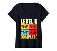 Womens Vintage Retro Level 5 Complete Funny 5th Wedding Anniversary V-Neck T-Shirt