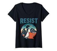 Women's Vintage Retro Resist Minnesota Common Loon Bird V-Neck T-Shirt
