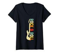 Women's Vintage Retro Style Playing Music Guitar Forever Rock N Roll V-Neck T-Shirt
